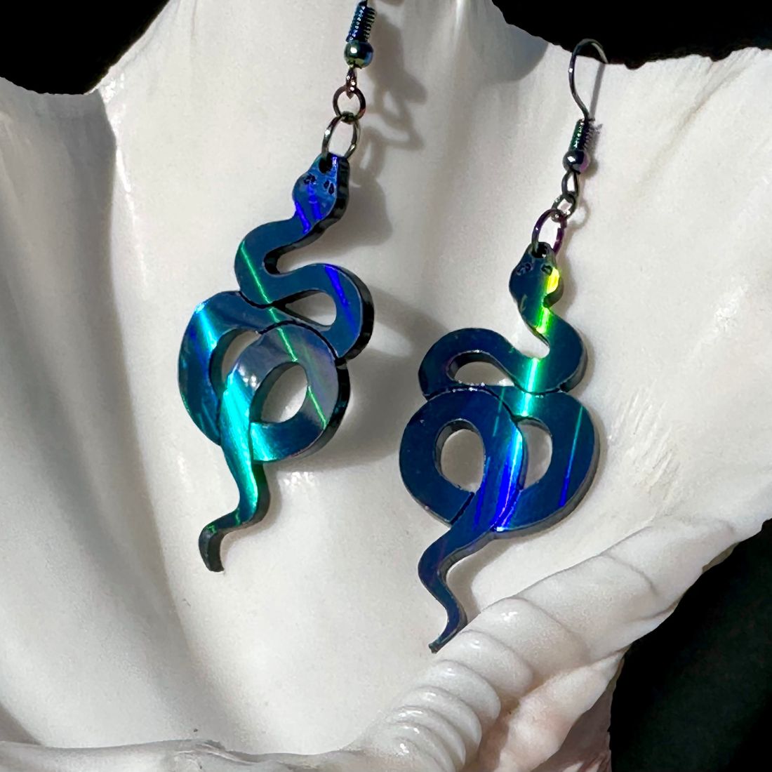 Black Rainbow Holographic Snake Earrings - Driftless Enchantments