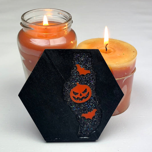 Black Rainbow Pumpkin - Wood & Resin Coaster - Driftless Enchantments