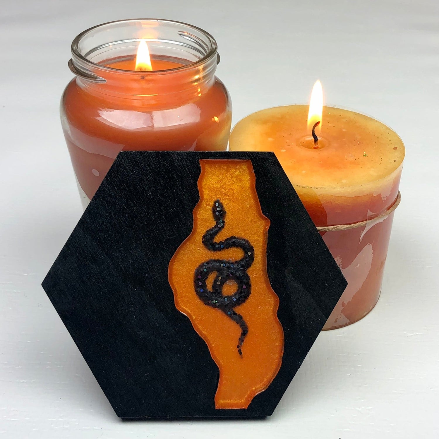 Bonfire Serpent - Wood & Resin Coaster - Driftless Enchantments