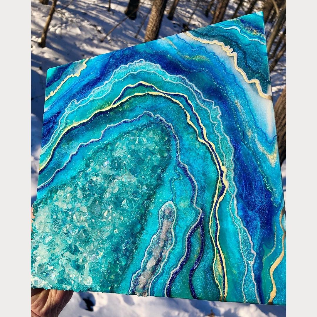 Caribbean Blue - Geode Resin Painting - Driftless Enchantments