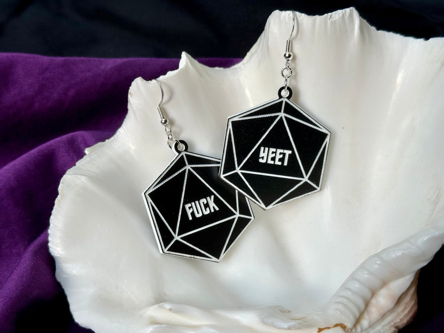 Critical Roll D20 Earrings - Black and White - Driftless Enchantments