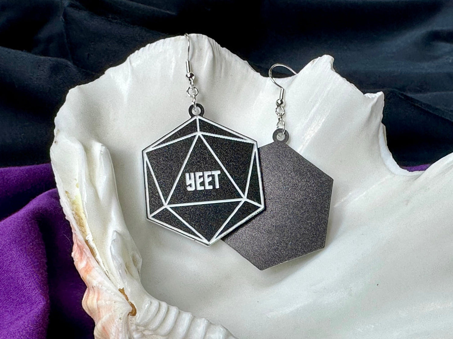Critical Roll D20 Earrings - Black and White - Driftless Enchantments