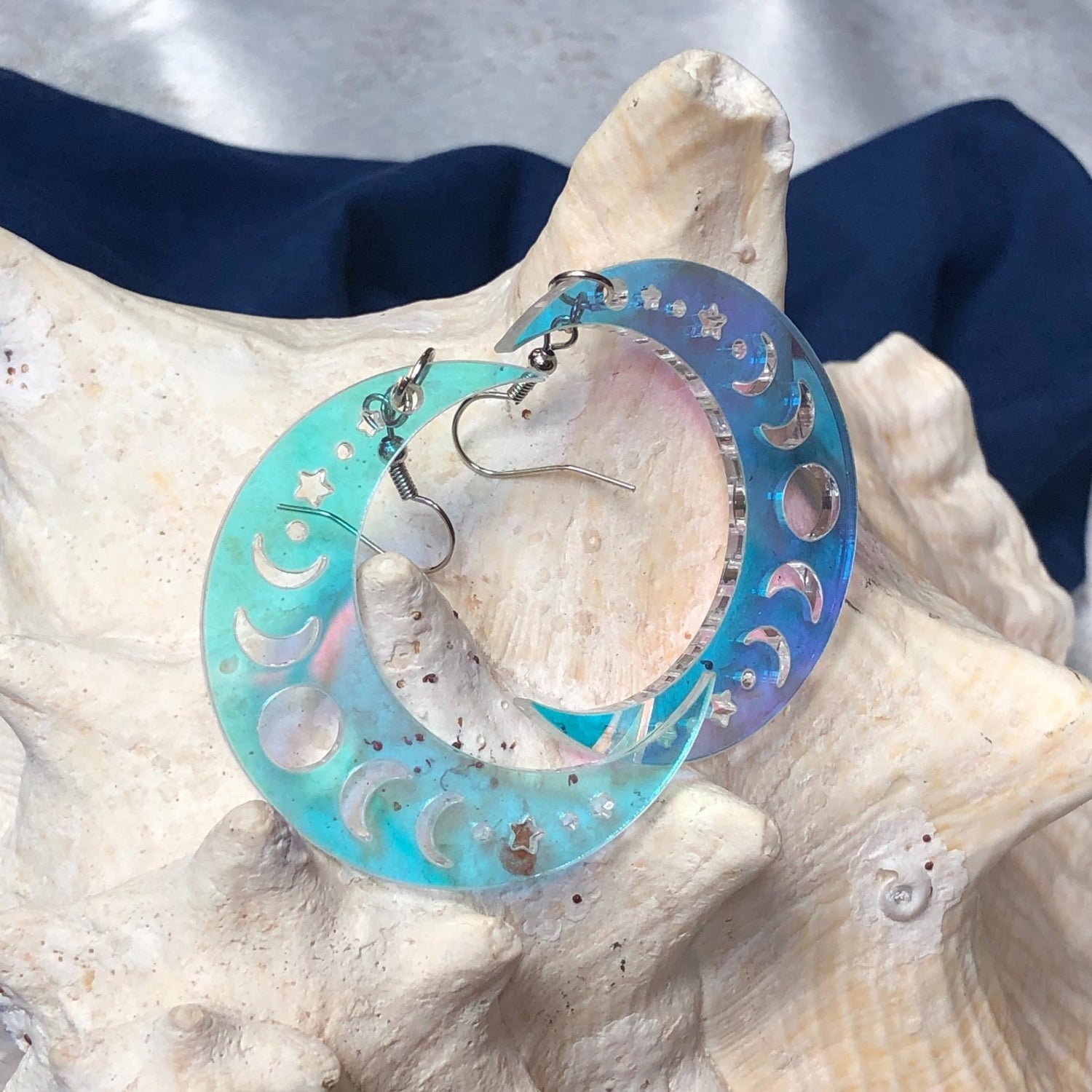 Iridescent Crescent Moon Phase Earrings - Driftless Enchantments