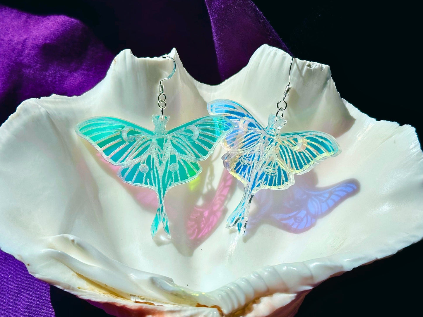 Iridescent Luna Moth Earrings - Driftless Enchantments