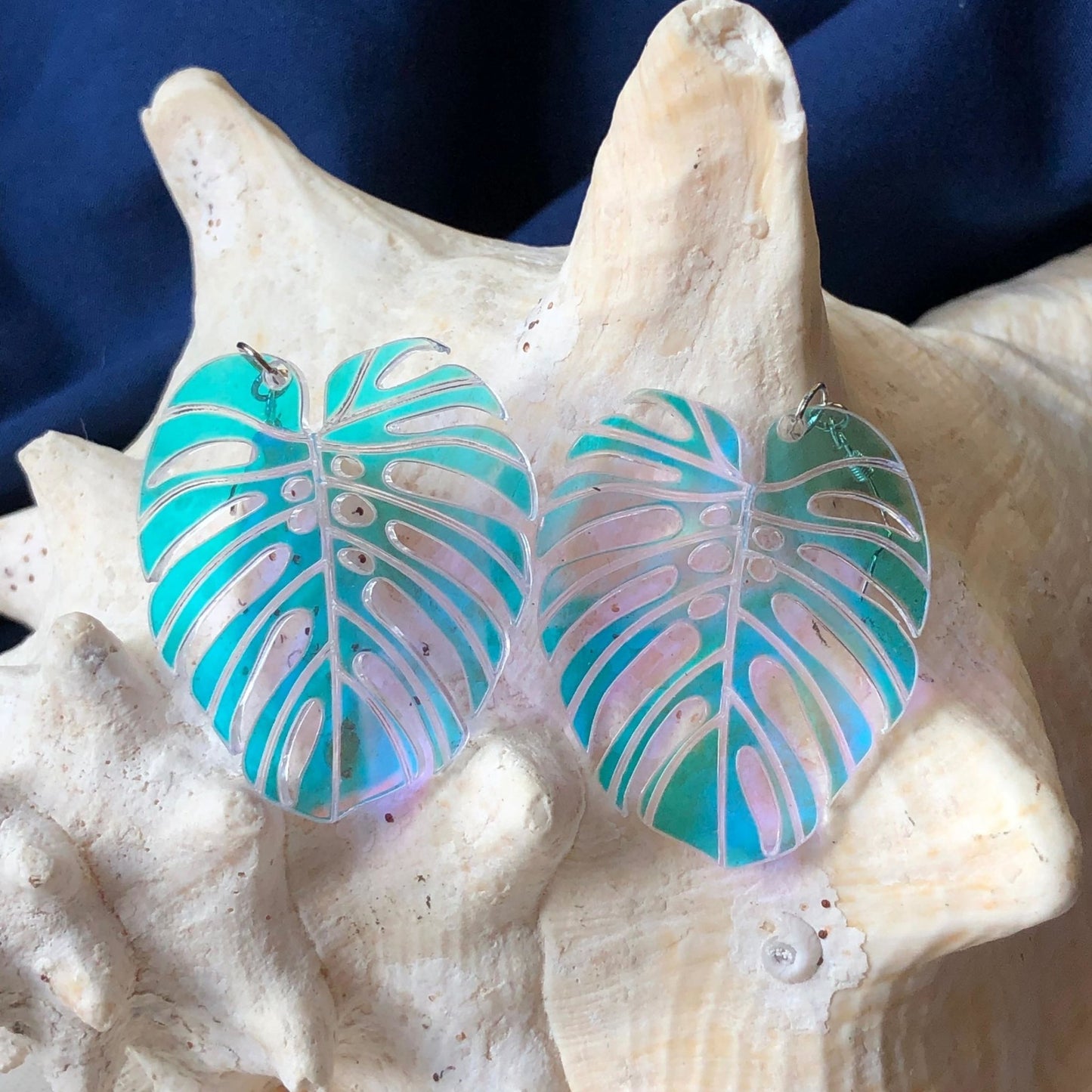 Iridescent Monstera Leaf Earrings - Driftless Enchantments