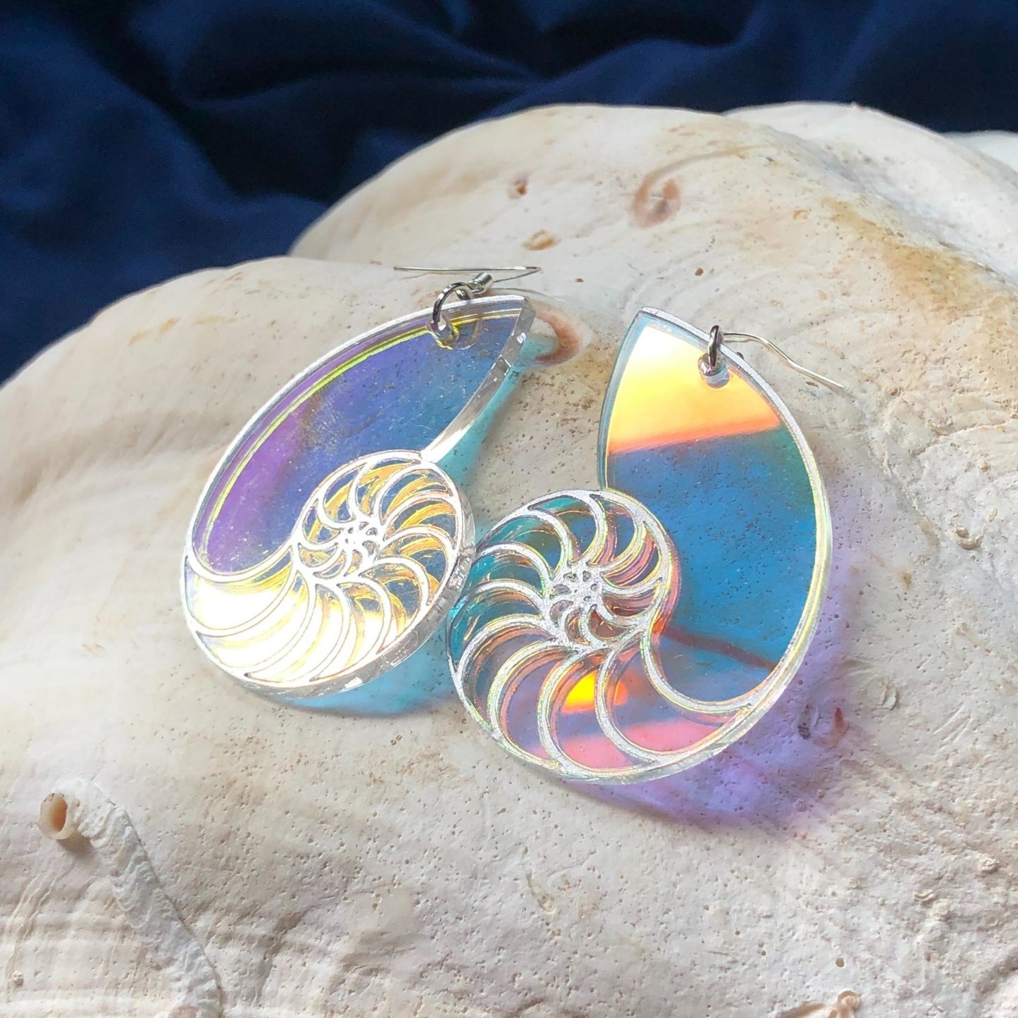 Iridescent Nautilus Earrings - Driftless Enchantments