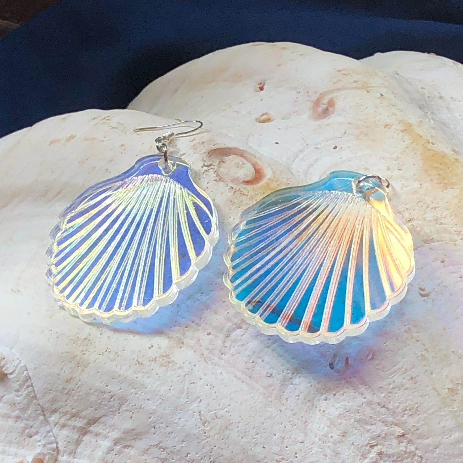 Iridescent Scallop Shell Earrings - Driftless Enchantments