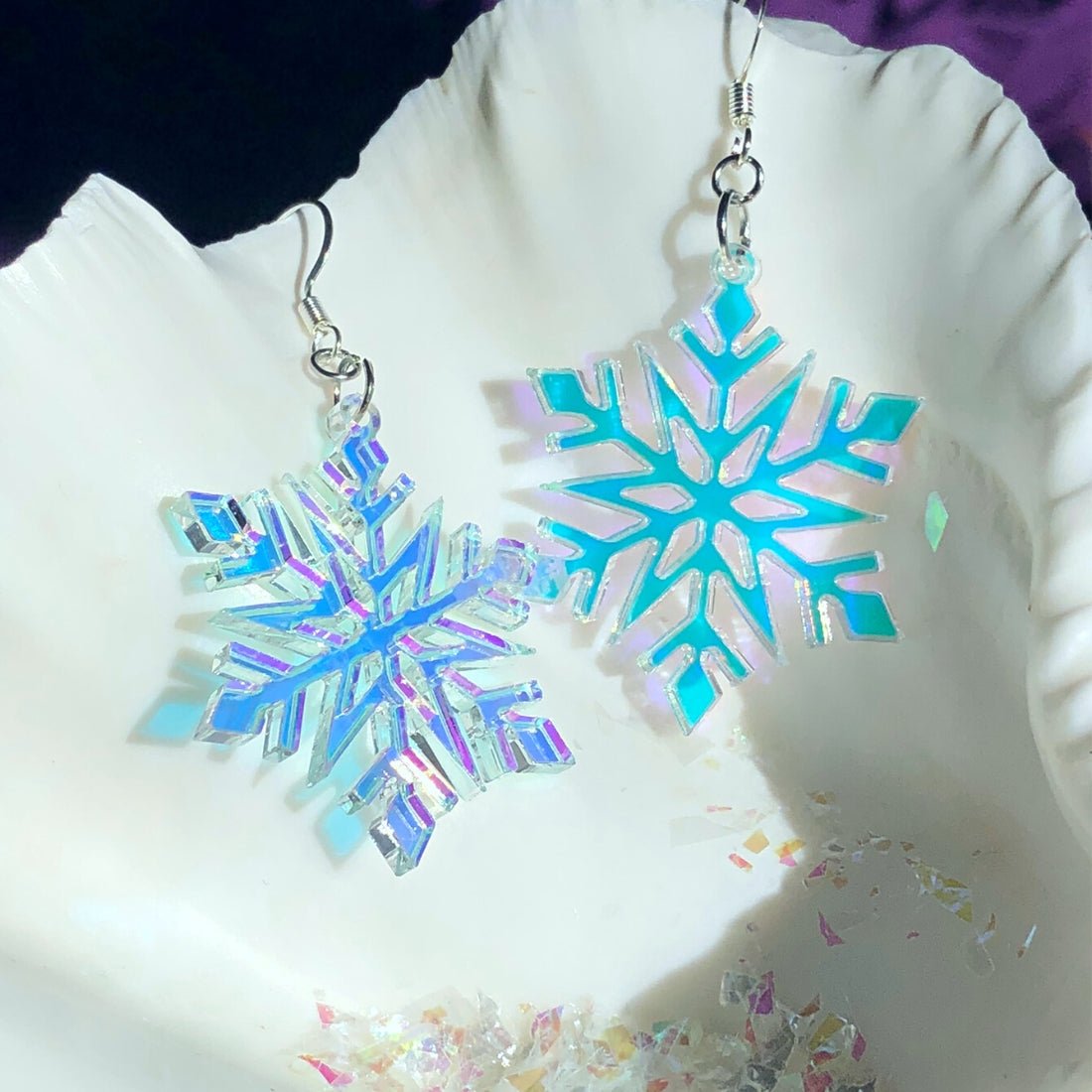 Iridescent Snowflake Earrings - Driftless Enchantments