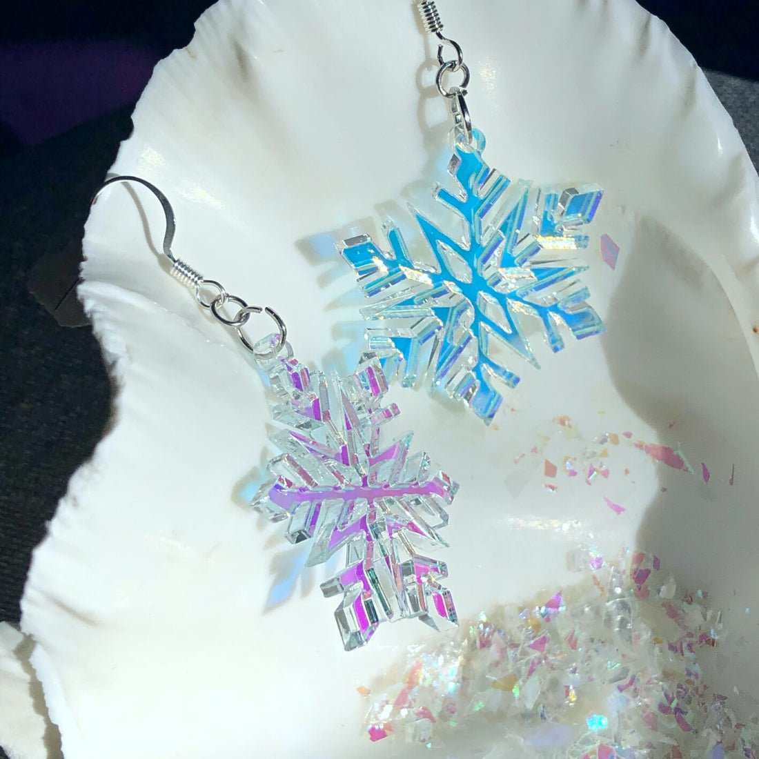 Iridescent Snowflake Earrings - Driftless Enchantments