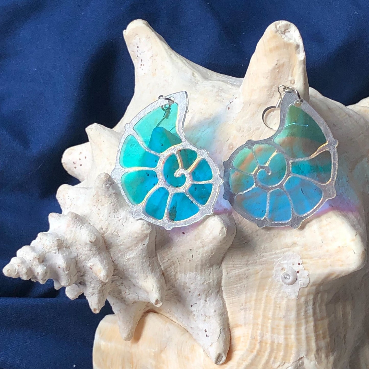 Iridescent Spiral Shell Earrings - Driftless Enchantments