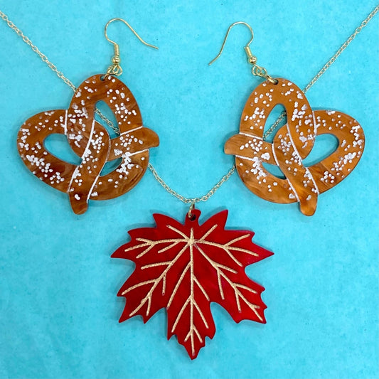Leaf the Pretzels to Me! - Oktoberfest Jewelry Set - Driftless Enchantments