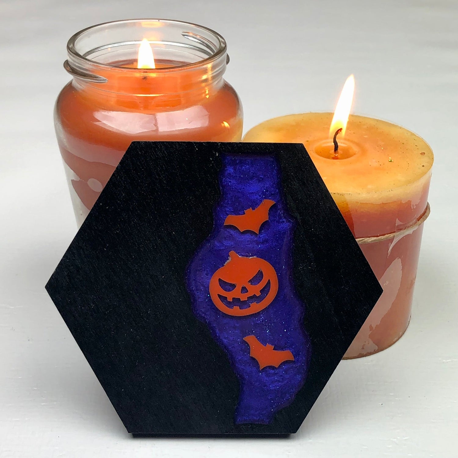 Midnight Pumpkin - Wood & Resin Coaster - Driftless Enchantments