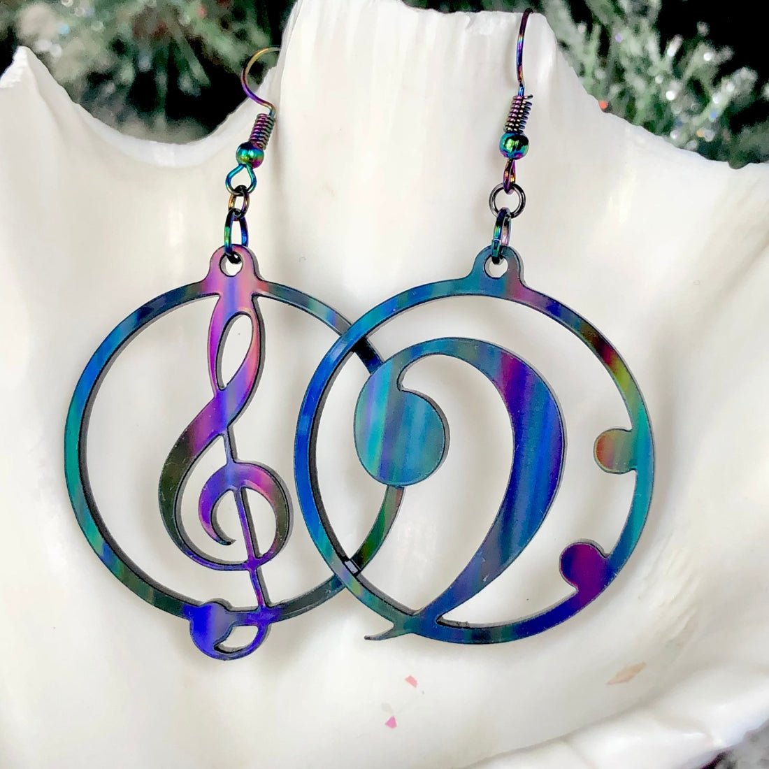 Music Lover's Treble and Bass Clef Earrings - Black Aurora - Driftless Enchantments