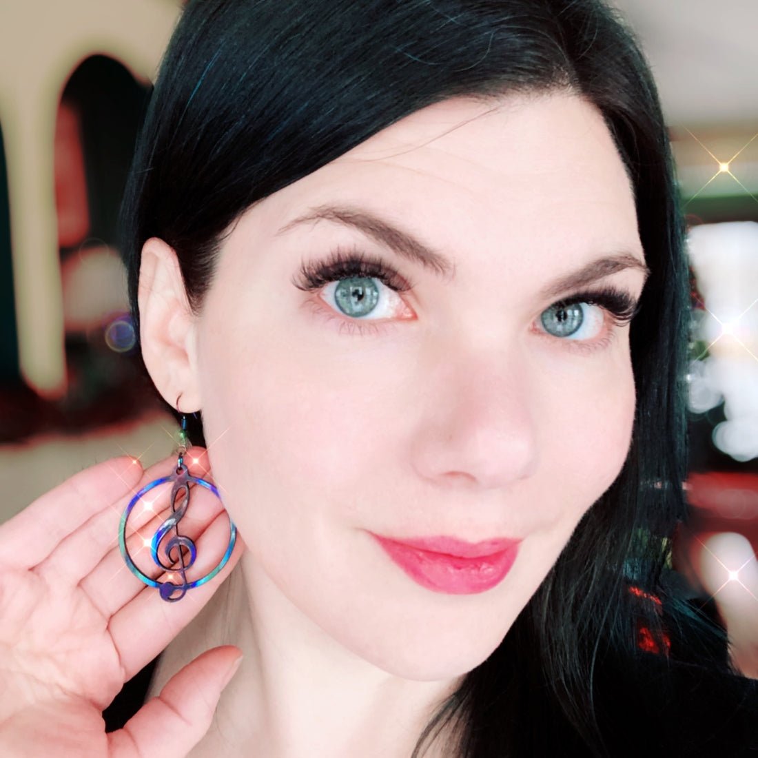 Music Lover's Treble and Bass Clef Earrings - Black Aurora - Driftless Enchantments