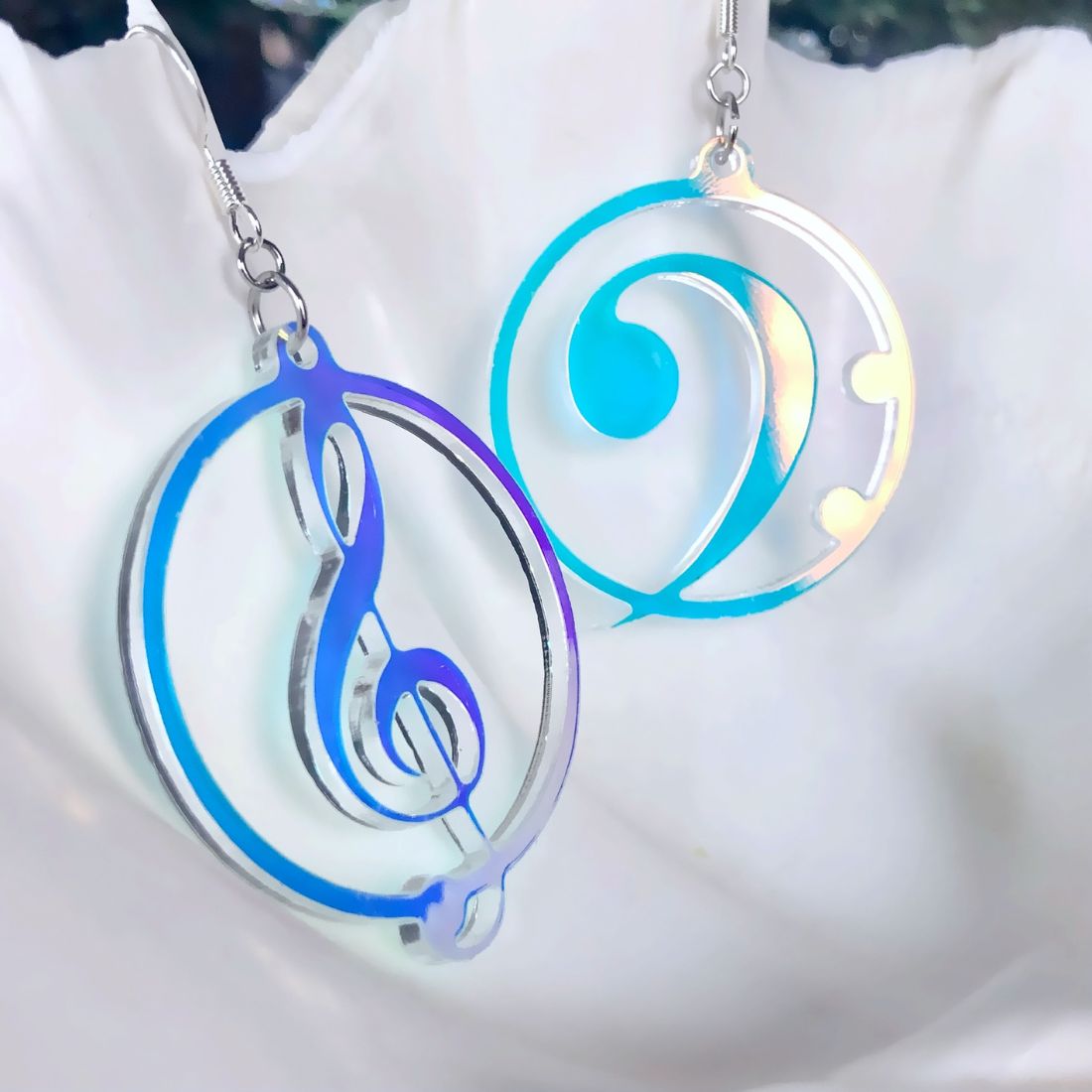 Music Lover's Treble and Bass Clef Earrings - Iridescent - Driftless Enchantments
