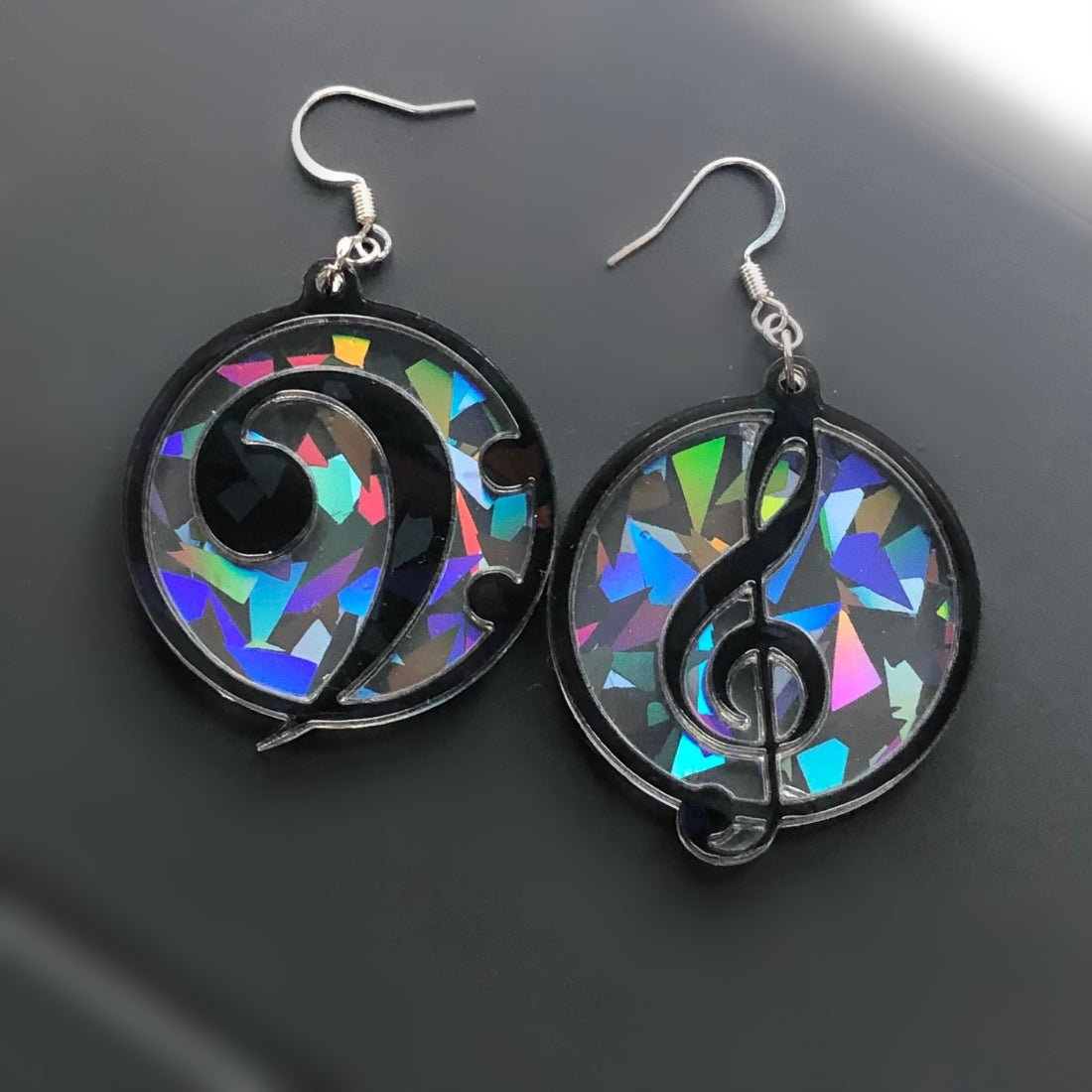 Music Lover's Treble and Bass Clef Earrings - Layered Holographic - Driftless Enchantments