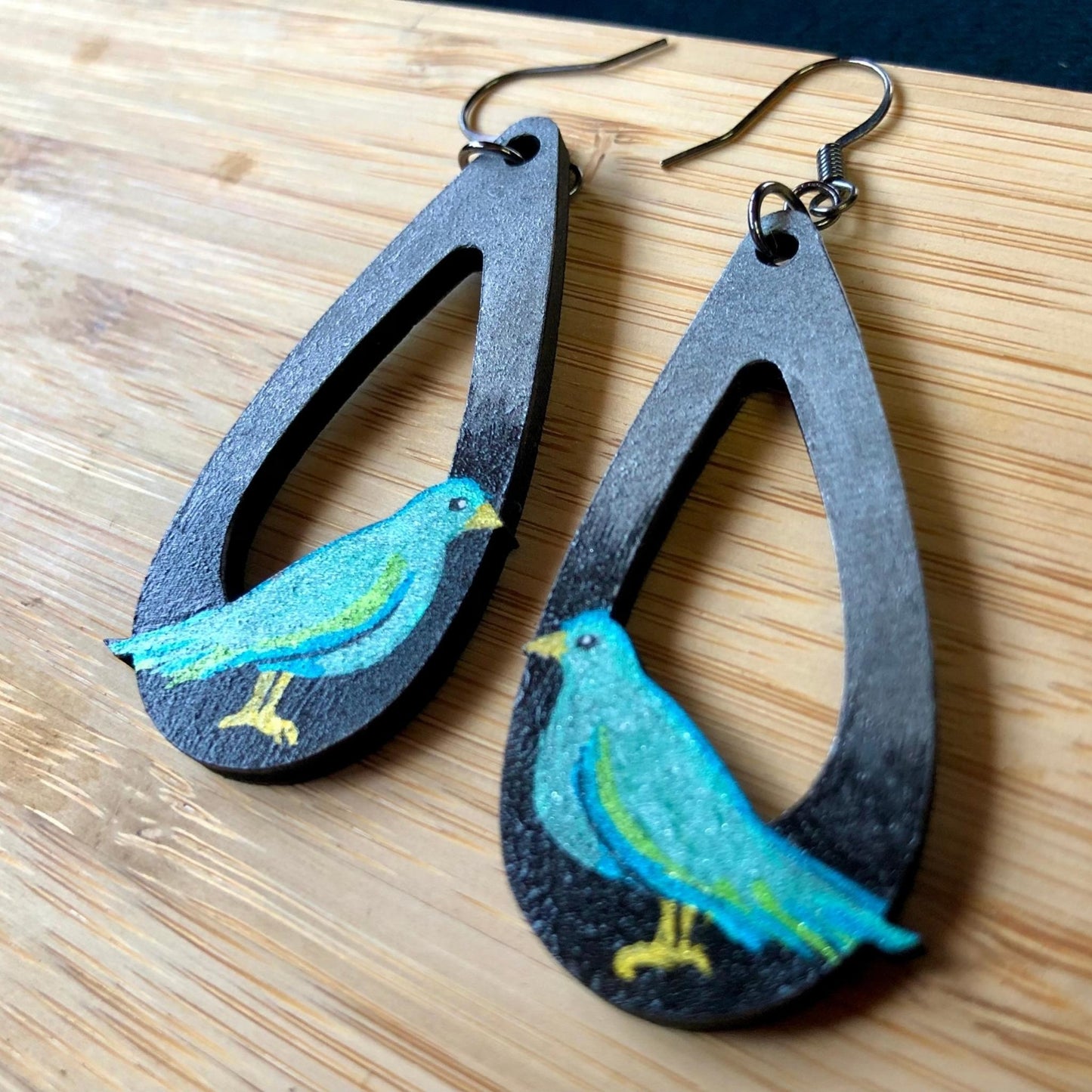 Night Watch - Hand-Painted Wood Earrings - Driftless Enchantments