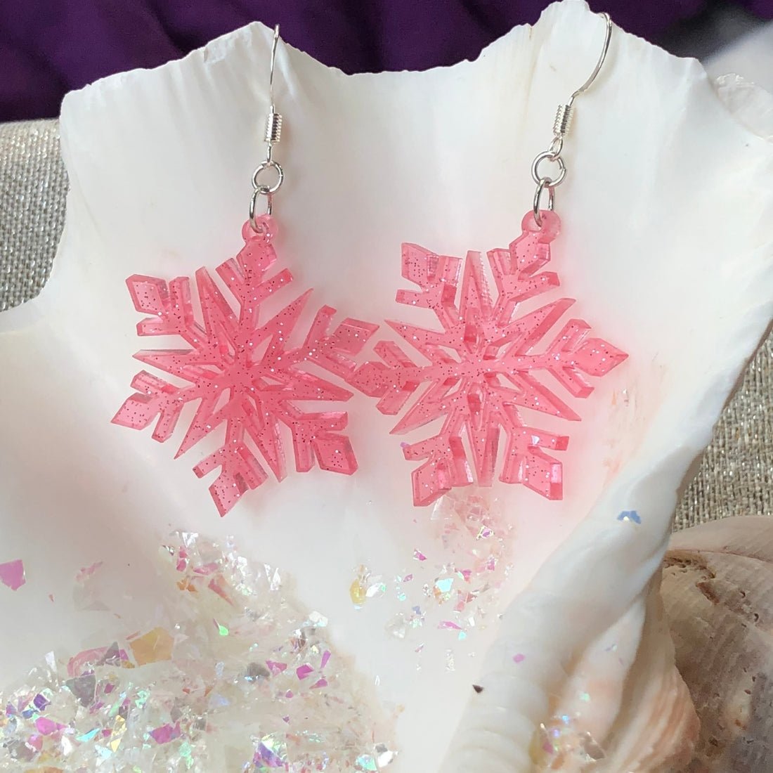 Pastel Glitter Snowflake Earrings - Driftless Enchantments
