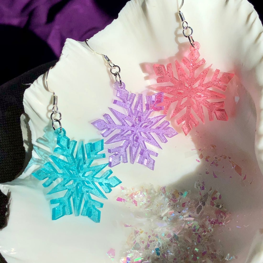 Pastel Glitter Snowflake Earrings - Driftless Enchantments