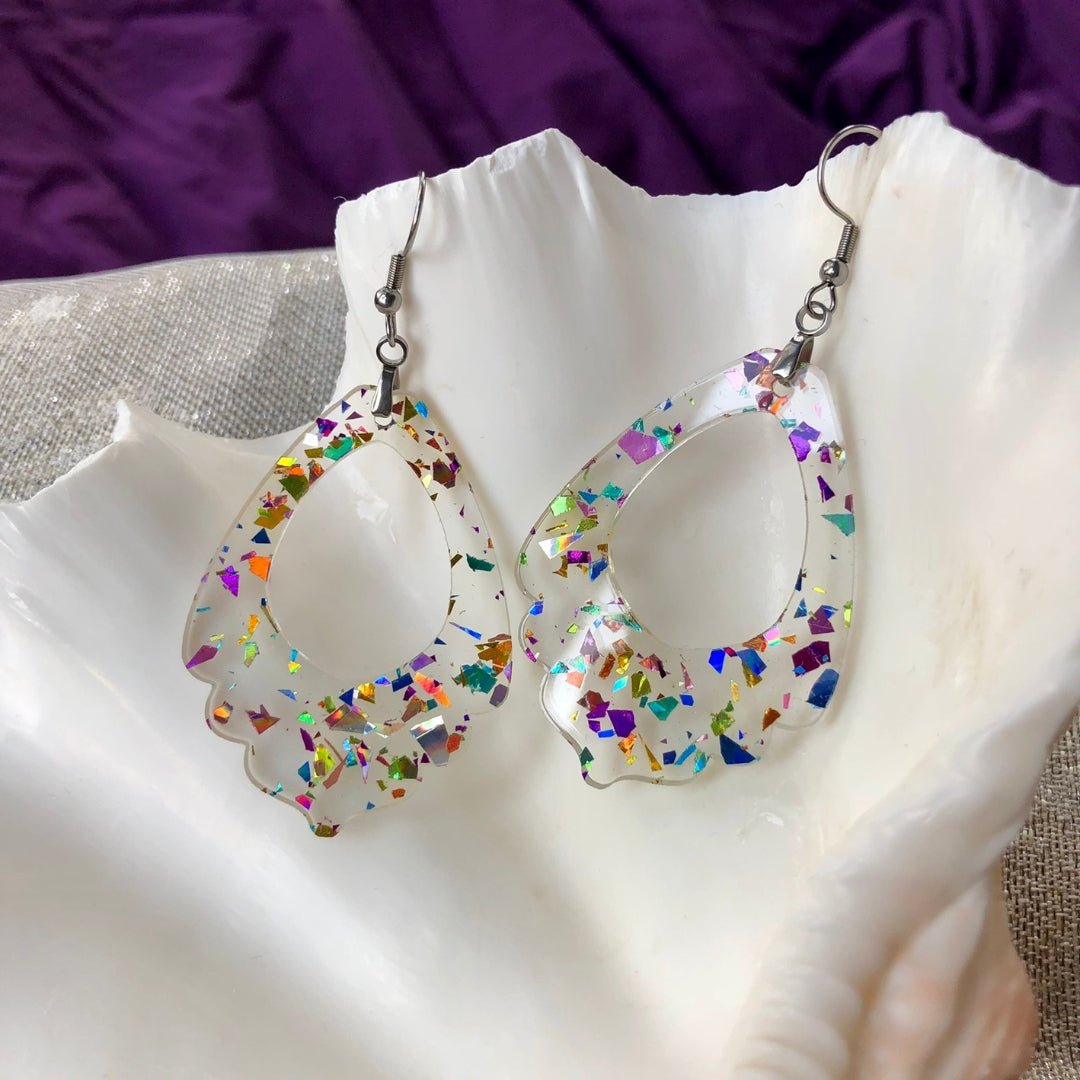 Rainbow Confetti Lacey Teardrop Earrings - Driftless Enchantments