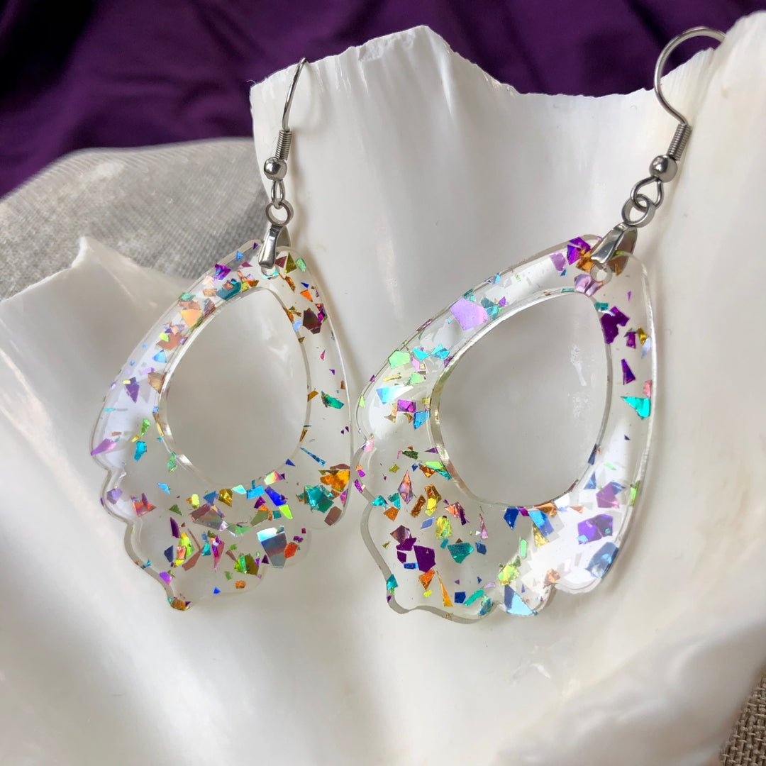 Rainbow Confetti Lacey Teardrop Earrings - Driftless Enchantments