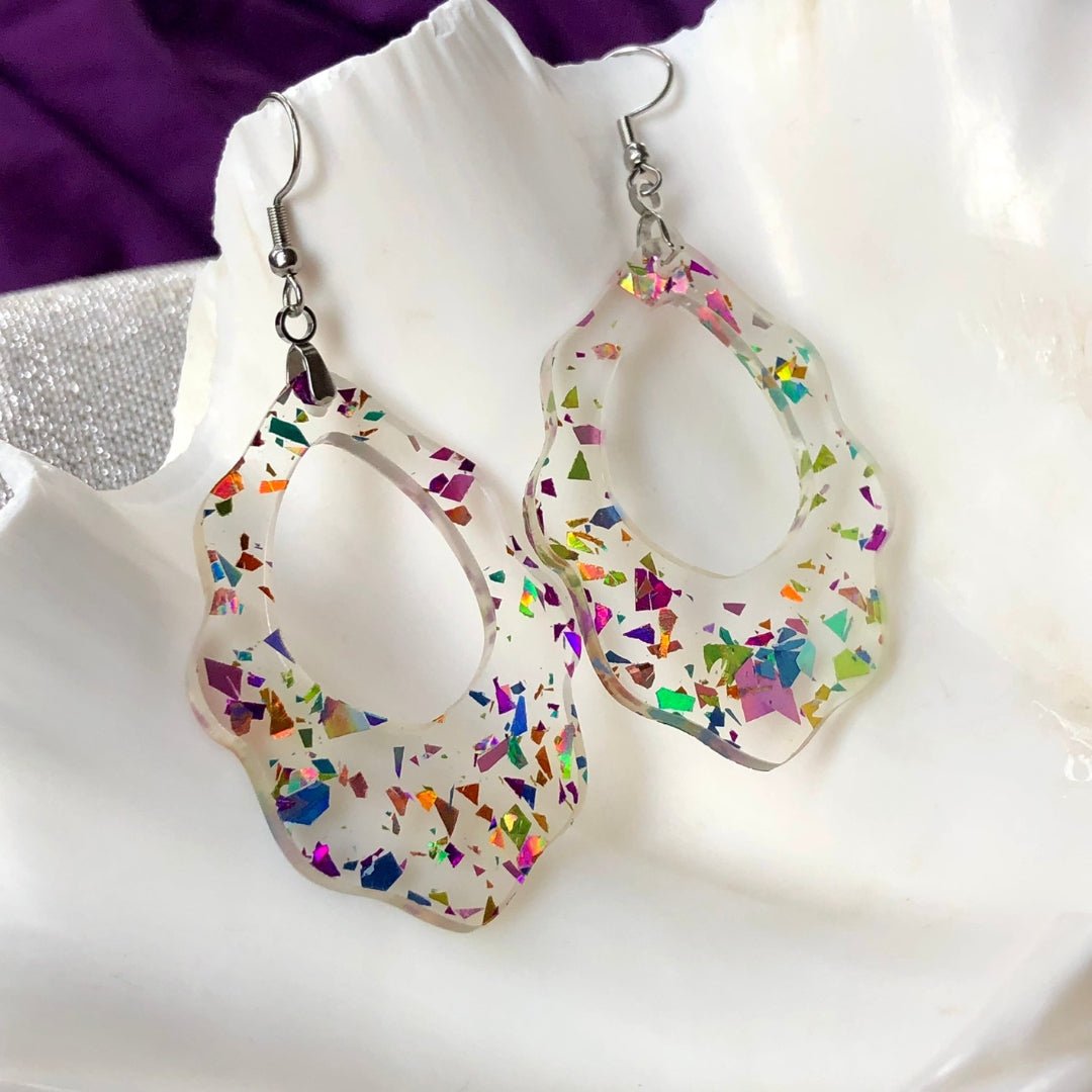 Rainbow Confetti Scalloped Dangle Earrings - Driftless Enchantments