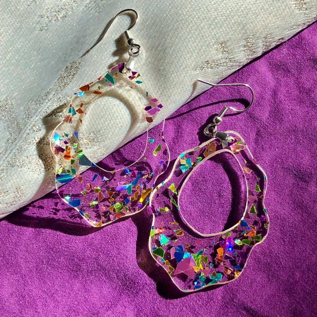 Rainbow Confetti Scalloped Dangle Earrings - Driftless Enchantments