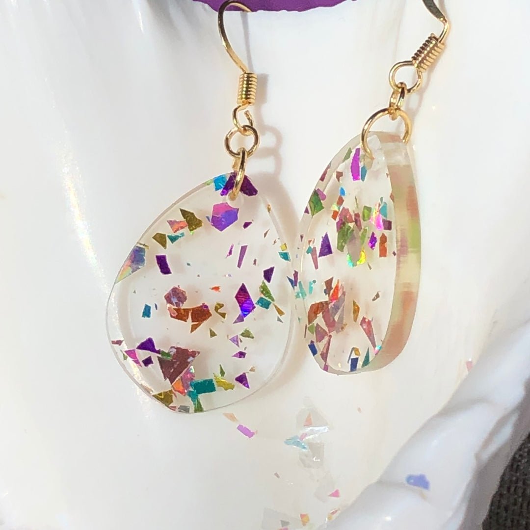 Rainbow Confetti Tiny Teardrop Earrings - Driftless Enchantments