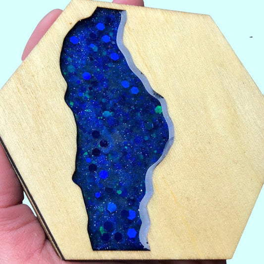Sapphire Blue Wood & Resin Coasters - Driftless Enchantments