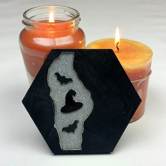 Silver Holo Witch - Wood & Resin Coaster - Driftless Enchantments
