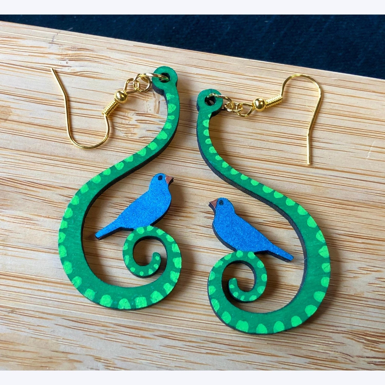 Songbird - Hand-Painted Wood Earrings - Driftless Enchantments