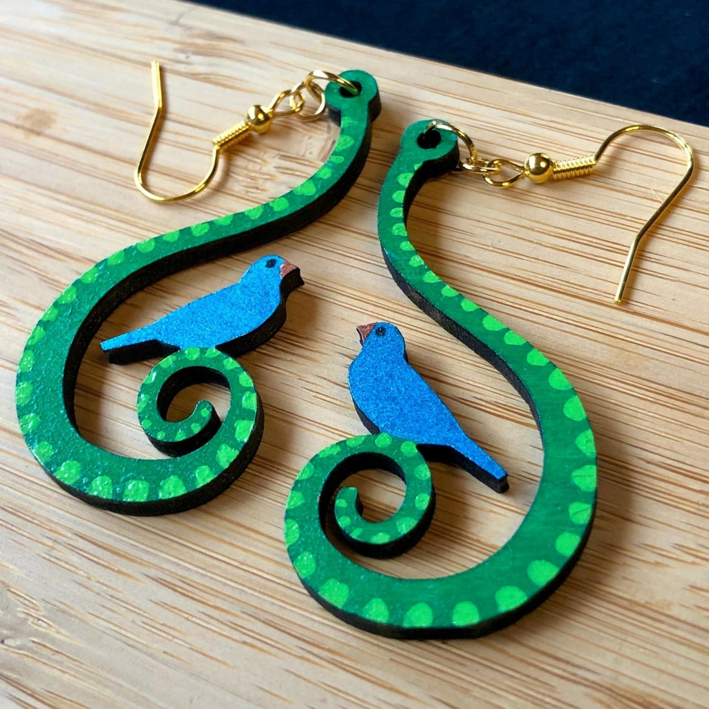 Songbird - Hand-Painted Wood Earrings - Driftless Enchantments