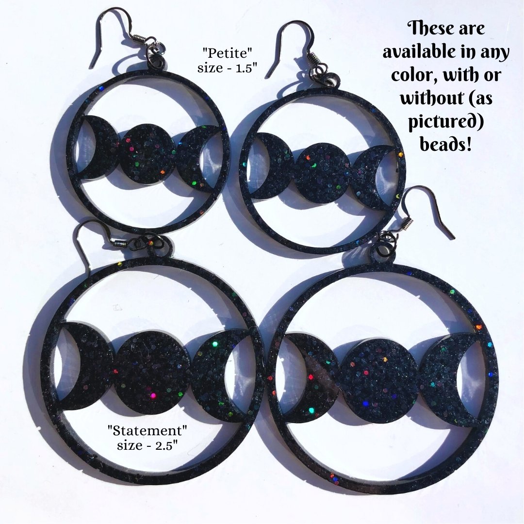 Triple Moon Petite Earrings - Black Rainbow - Driftless Enchantments