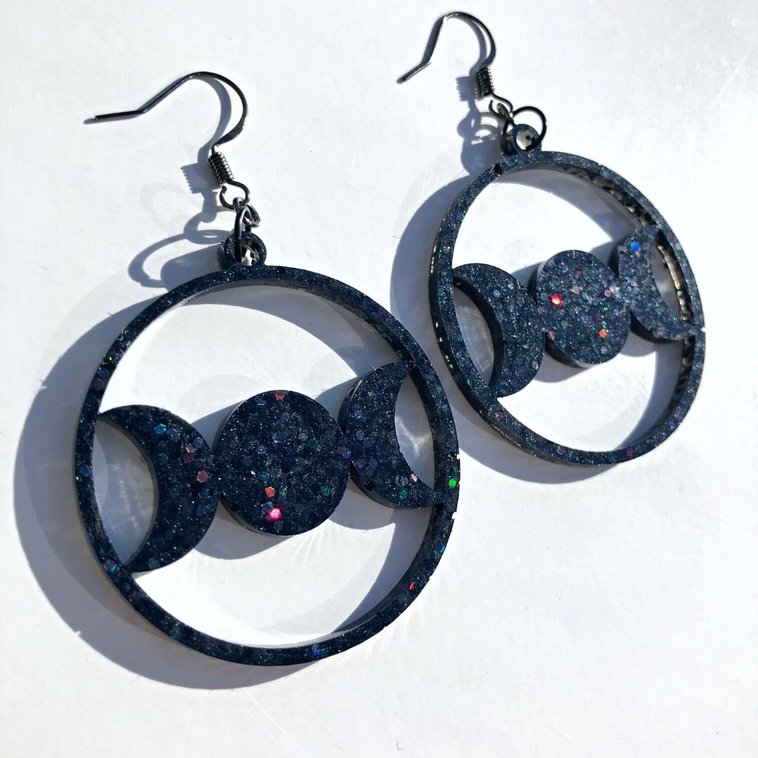 Triple Moon Petite Earrings - Black Rainbow - Driftless Enchantments