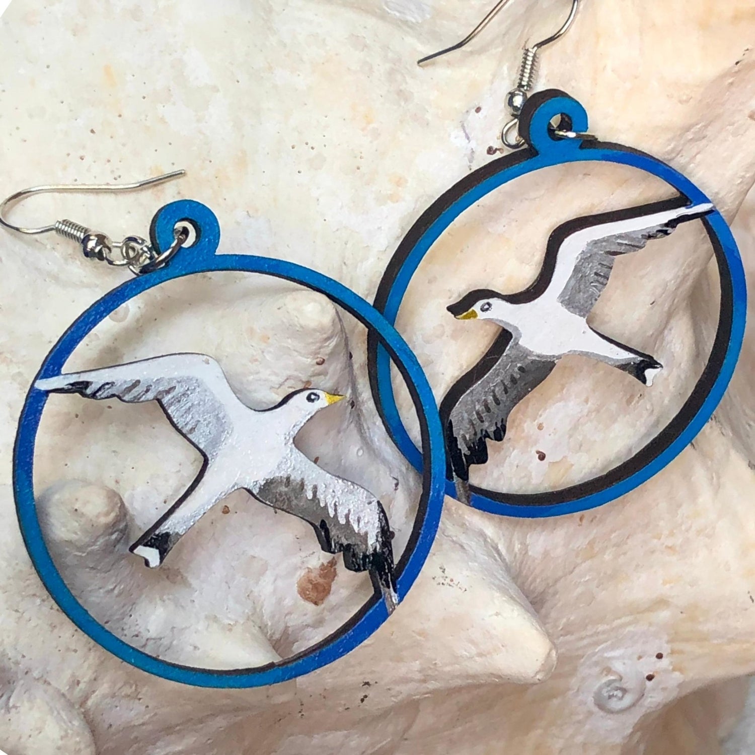 What a Gull - Hand-Painted Wood Earrings - Driftless Enchantments